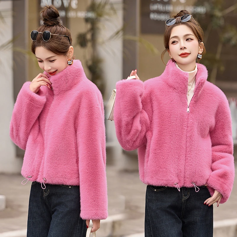 高级感气质皮毛一体仿貂绒外套女2025年冬季新款仿皮草保暖外套潮