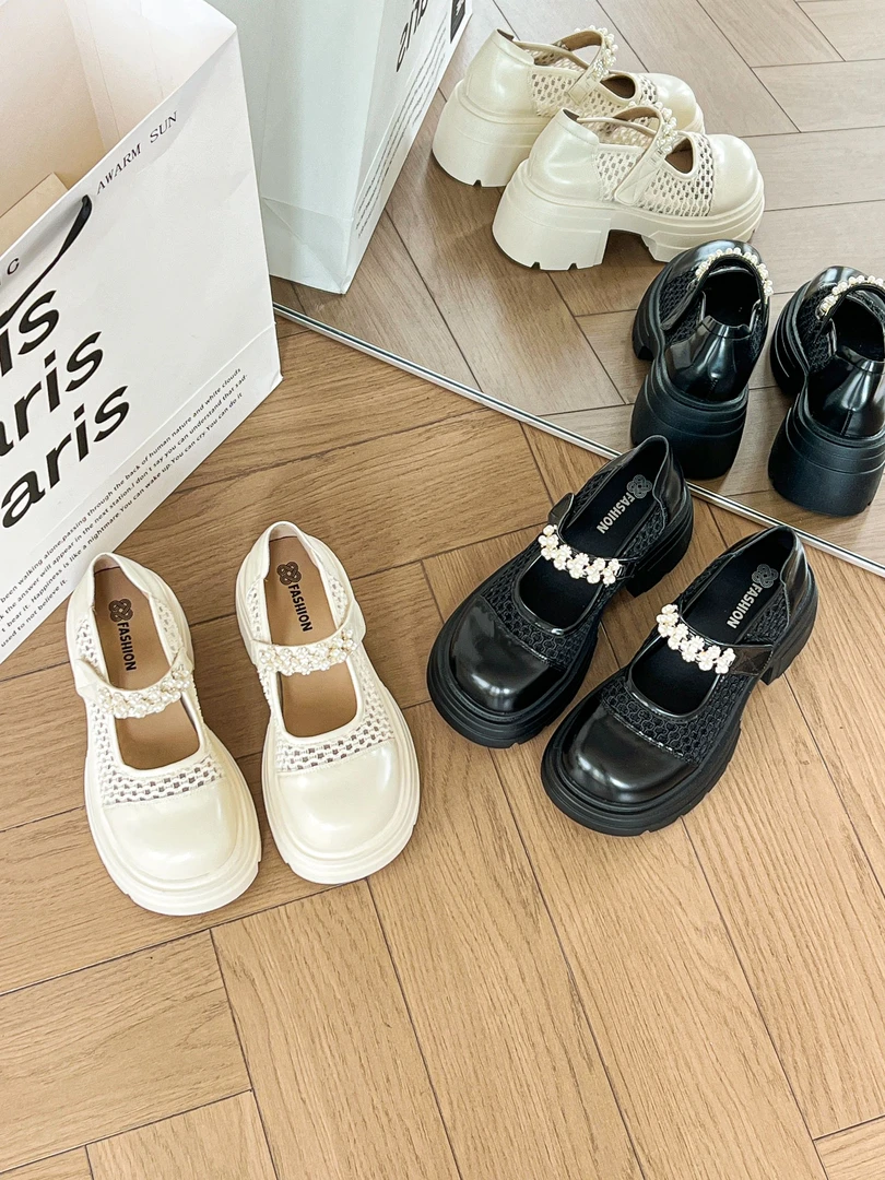 乐福鞋女2025夏季新款粗跟厚底英伦风复古时尚小个子玛丽珍小皮鞋