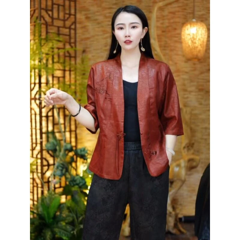 【骑袍灵芝上衣】新中式气质黑红两色上衣民族风外套黑红