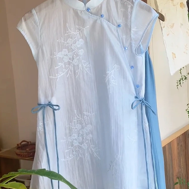 新中式轻国风粉色小衫短袖上衣女2025年夏新款薄款斜襟中长款衬衫