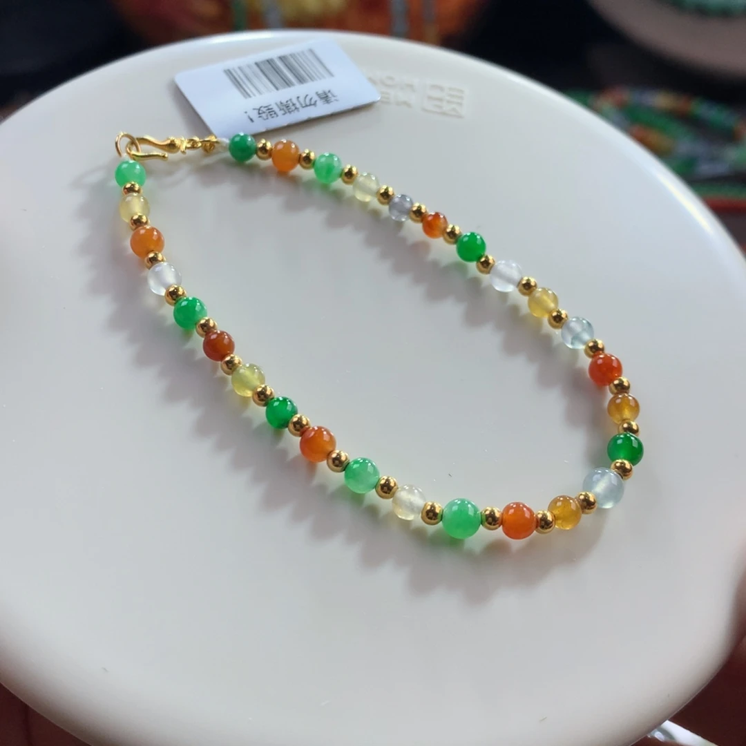 翡翠未镶嵌手链18.k金玉满堂浓彩多宝小米手链卡3.7~4.4