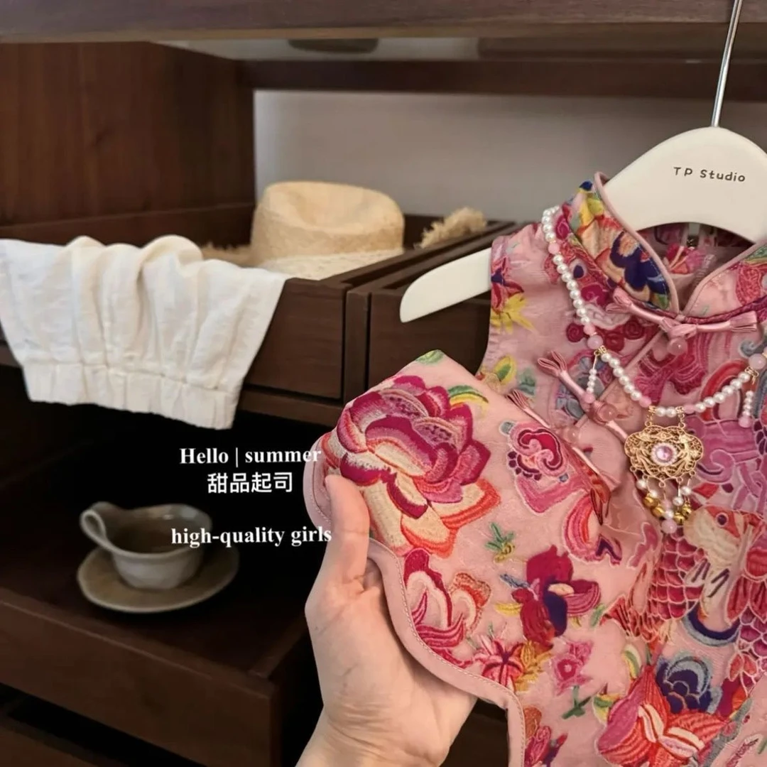 吉运锦鲤!女宝宝新中式国风旗袍背心阔腿裤洋气套装