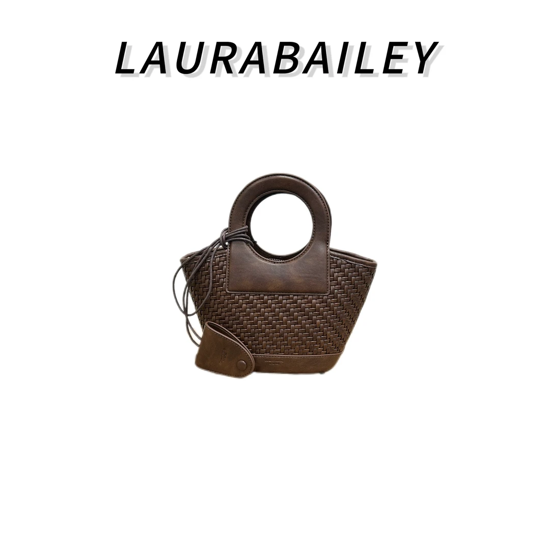 【劳拉贝莉】新款编织软皮女式时尚休闲单肩斜挎手提包（8752）巧克力