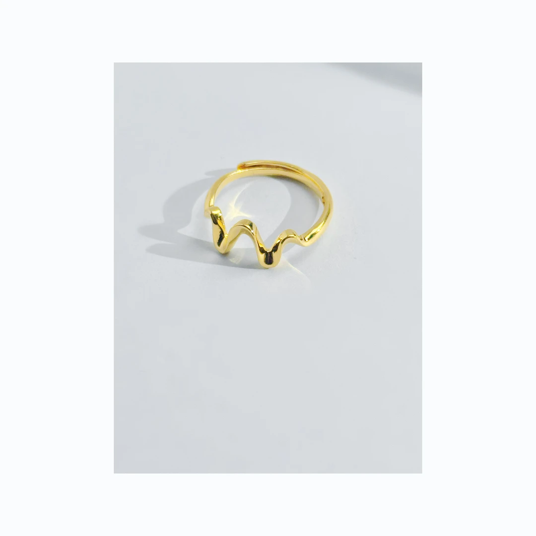 合金戒指 Hazina亮面高级感轻奢波浪形质感开口女戒