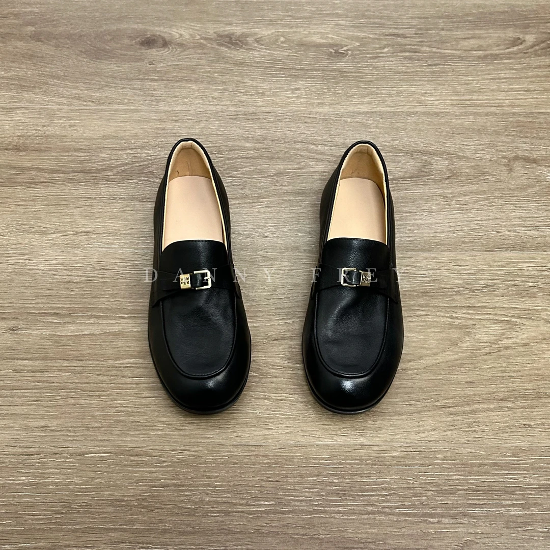 Dannyfrey秋冬老钱风头层牛皮英伦百搭一脚蹬通勤金属扣乐福鞋2CM