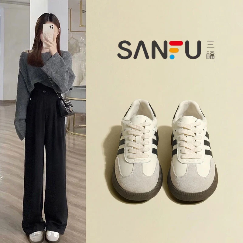 SANFU/三福女2025新款春季复古板鞋休闲运动鞋百搭小白鞋德训鞋