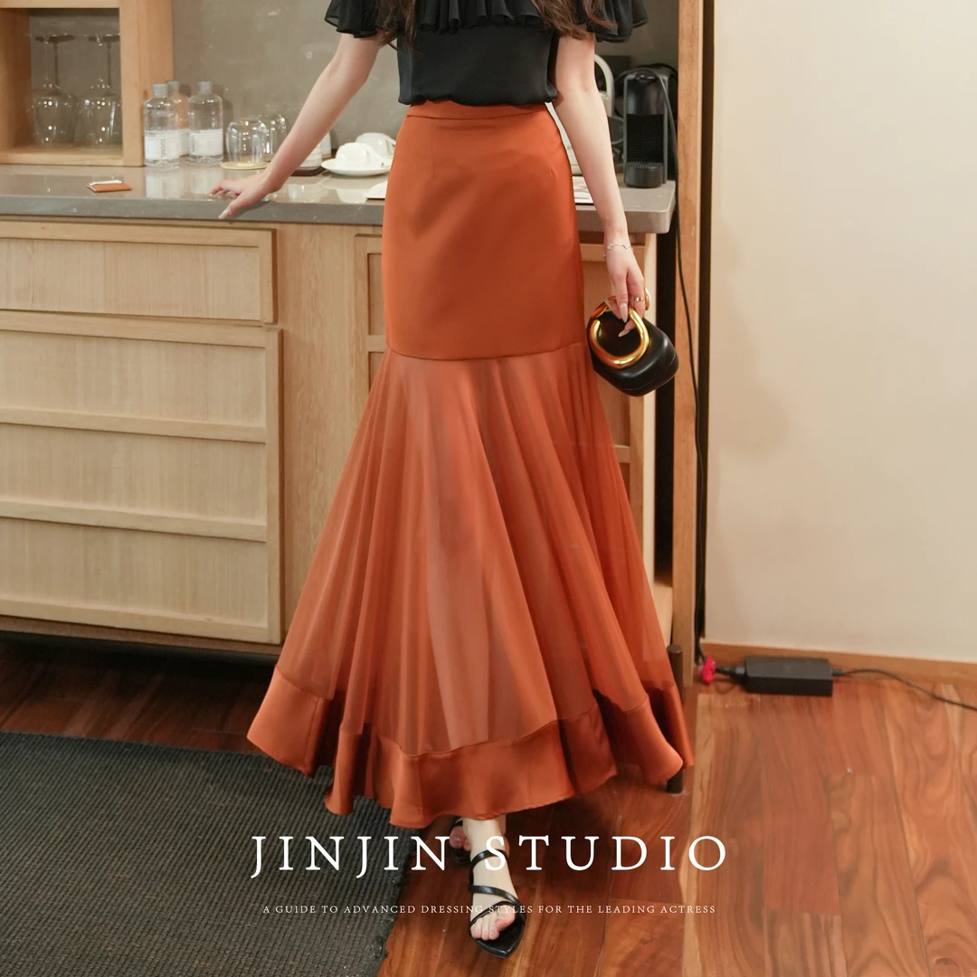 MD进进原创【高贵之选】2025春夏欧若风气质时尚百搭拼接重工半身裙