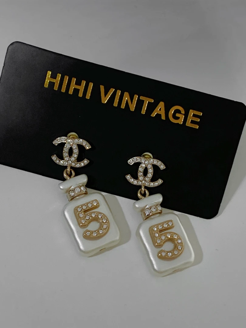 95新 Chanel/香奈儿 22S 珍珠香水瓶5号吊坠双C镶钻耳钉9403888