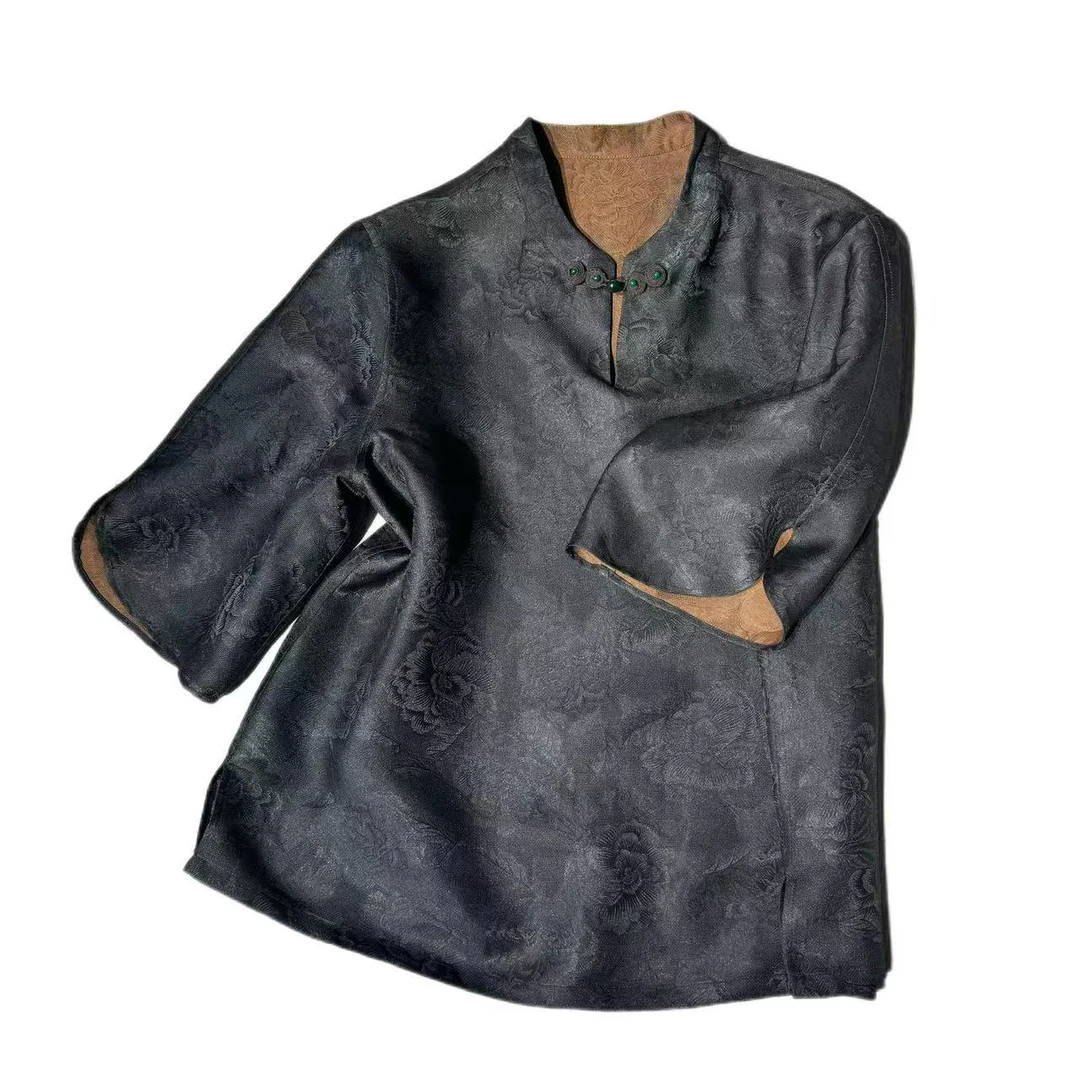 【四经罗牡丹】2025新款40姆米香云纱牡丹全萝孔休闲百搭上衣