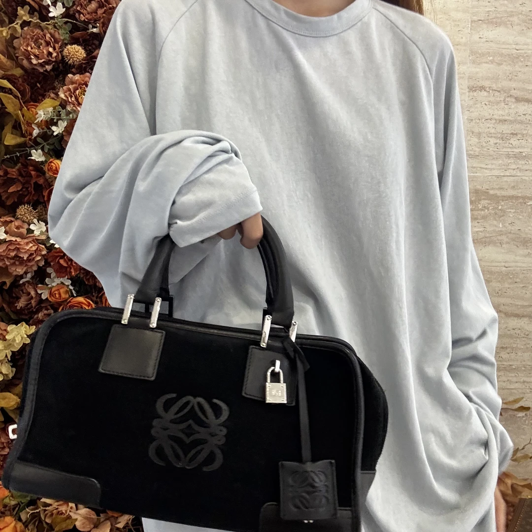 95新 LOEWE/罗意威 冰冰中古/LOEWE/黑色麂皮亚马逊手提包