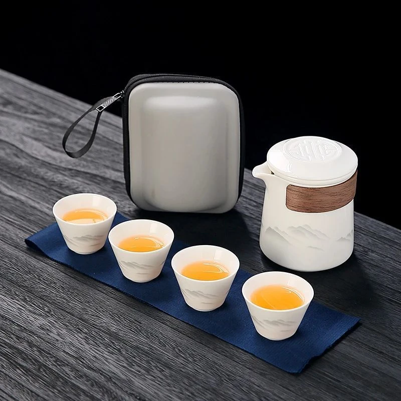 便携式旅行茶具套装高档羊脂玉白瓷快客杯户外陶瓷功夫泡茶壶茶杯