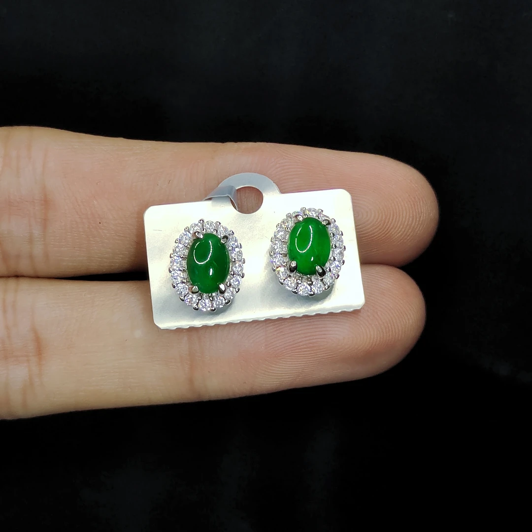 【老三珠宝】翡翠蛋面耳钉WS8【多样性发其一】约7-5mm