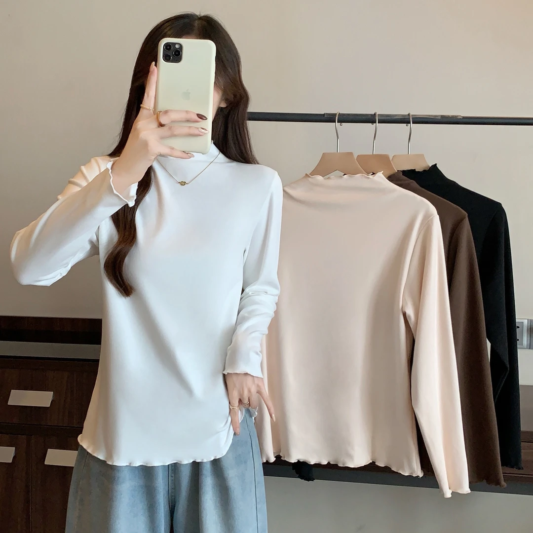 大码女装2025秋冬新款半高领德绒打底衫内搭上衣套头长袖T恤8168