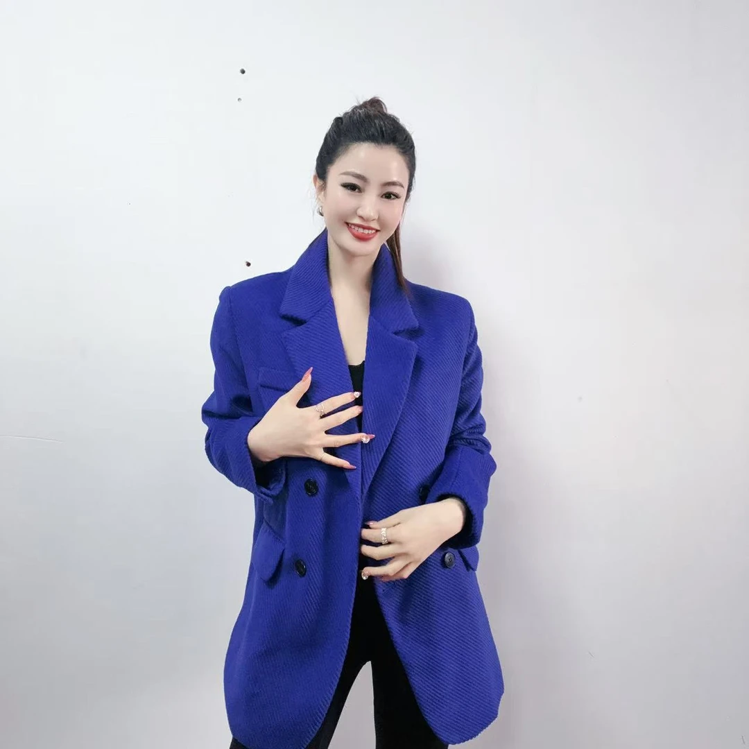 【静姐宠粉】蓝色秋冬加厚品牌撤柜中长款装时尚宽松外套韩版5192