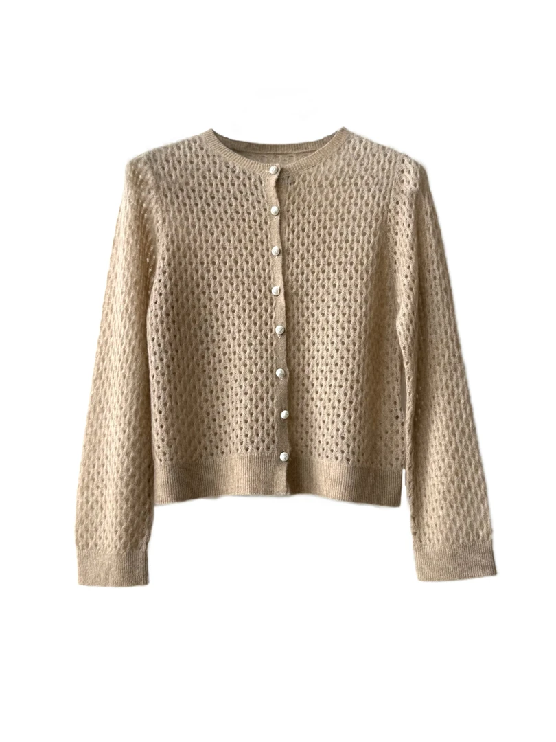 KXL-STUDIO 【KELE精选】奢极Top·镂空花纹羊绒针织开衫2621