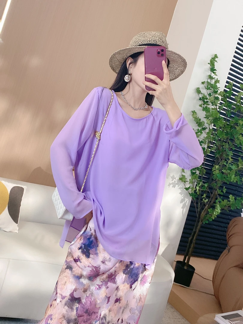 透纱宽松圆领上衣8837