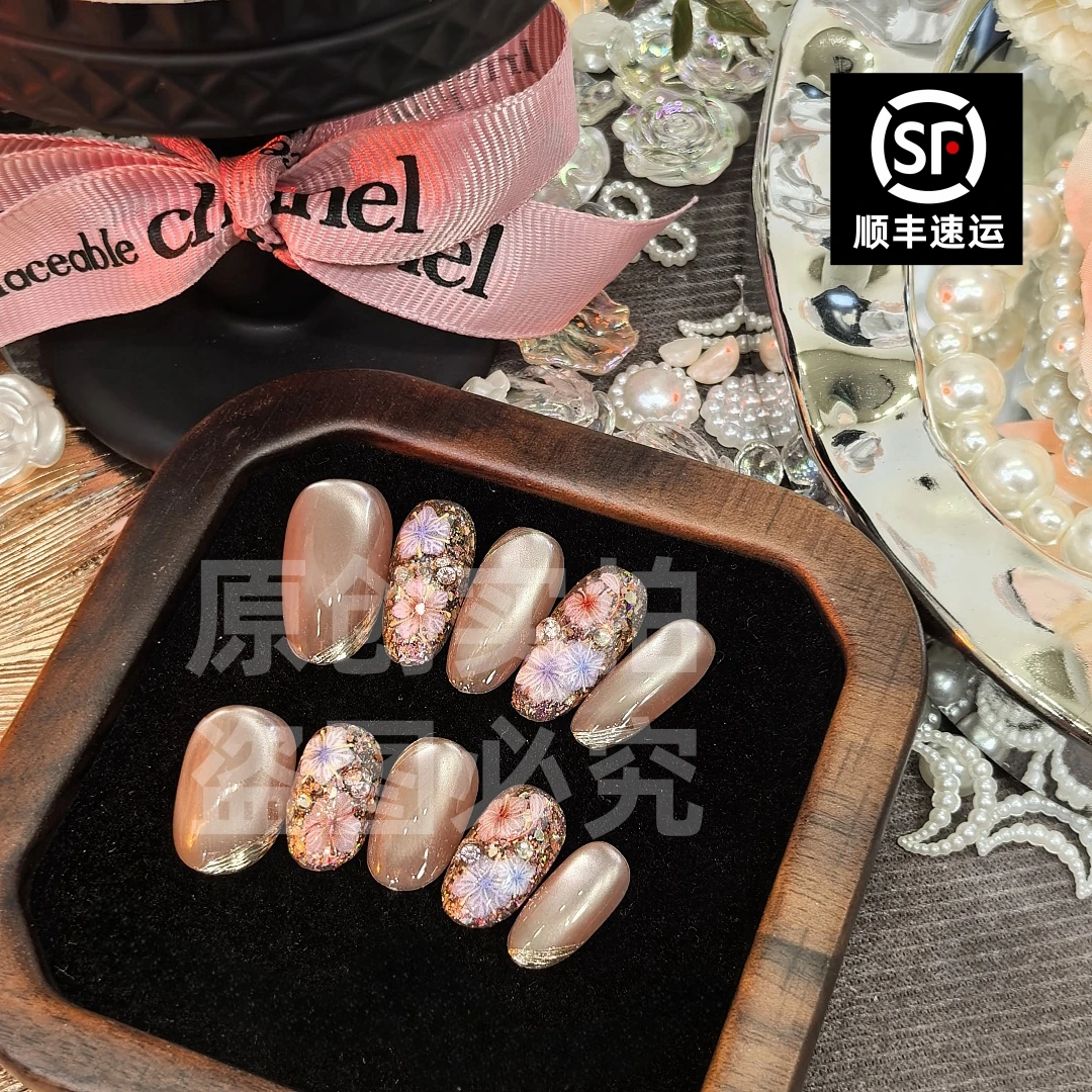 【绮梦花园】2纯手工穿戴美甲猫眼立体浮雕手绘光疗软甲手绘美甲