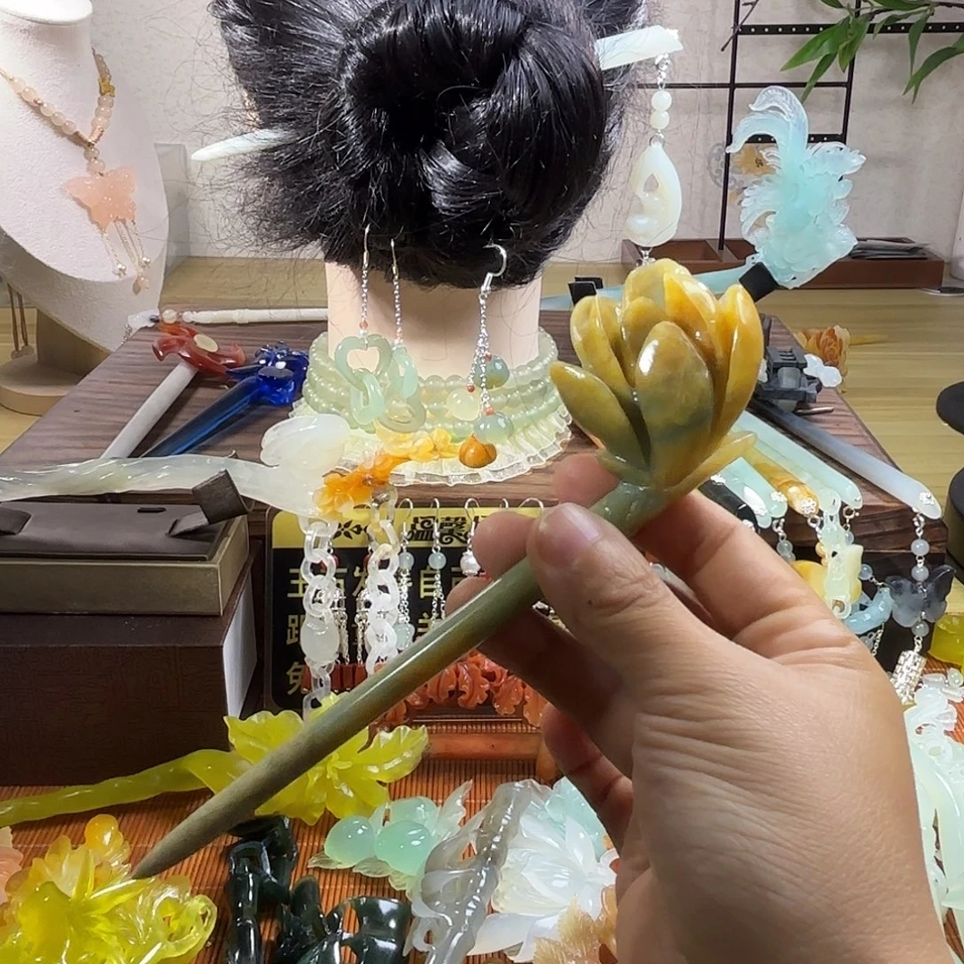 蛇纹石玉合金发饰
