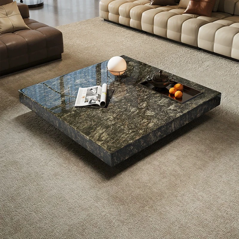 进口天然奢石铂金钻盒子茶几现代简约别墅客厅高端正方形悬浮几台