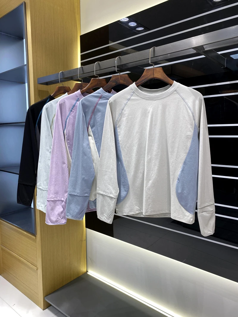 骑行训练服！网眼开袋！城市户外情侣休闲拼色百搭运动长袖T恤2598