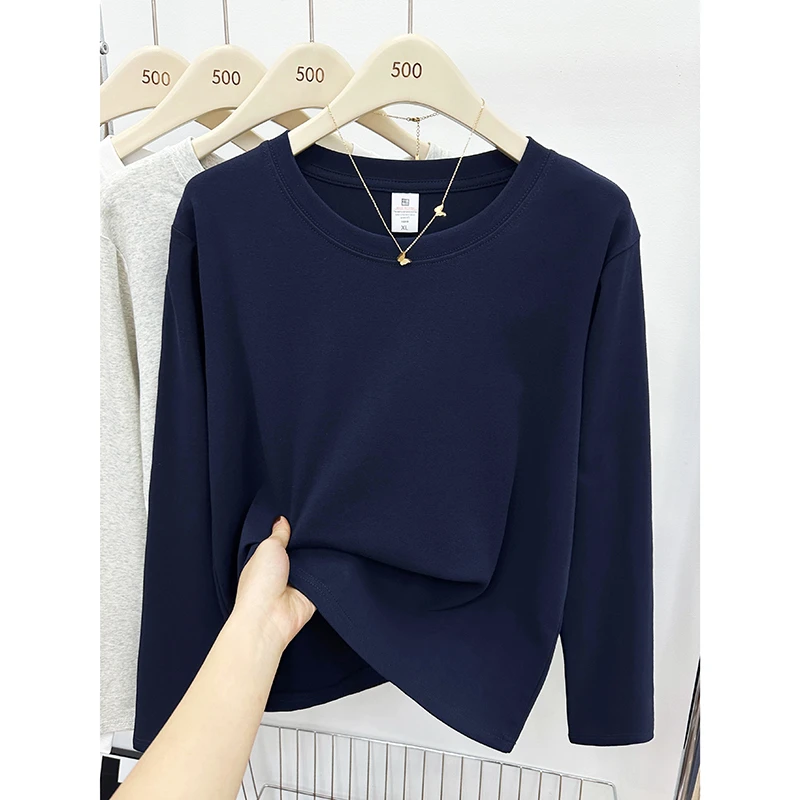 2025年秋季新款韩版显瘦正肩长袖T恤女胖mm慵懒风小个子穿搭上衣