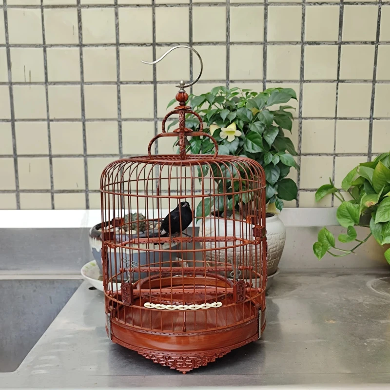 高档生漆万字脚牛骨52直径24绣眼金青小黑白仙鹟广笼清远鸟笼