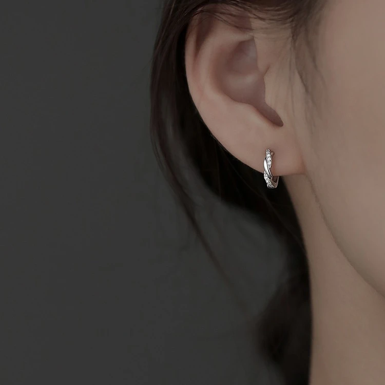 镶钻波浪小众高级感小耳圈简约耳扣2025新款爆款女夏圈圈耳饰耳环