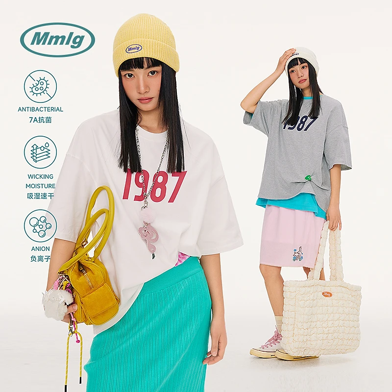 【7A抗菌吸湿】Mmlg2025夏季新款1987棉感针织情侣短袖t恤FQT038