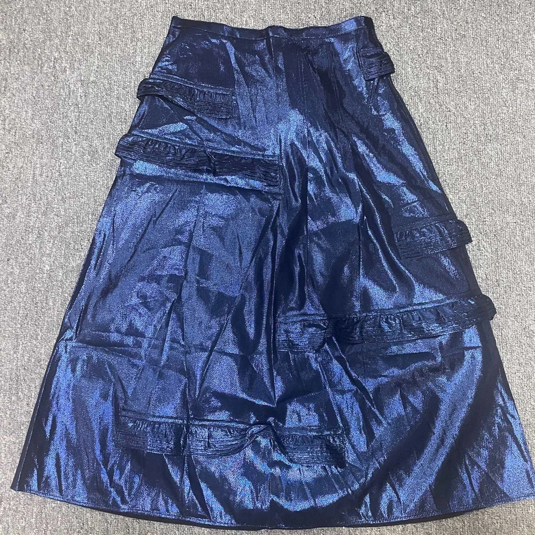 99新 BURBERRY/博柏利 纯色金属感荷叶边休闲长裙尺码：UK4/11169