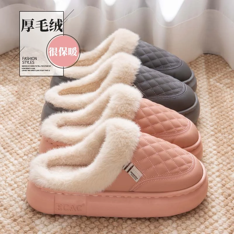 防水棉拖鞋女款2025冬季新款室内家居厚底防滑情侣防寒保暖棉拖鞋