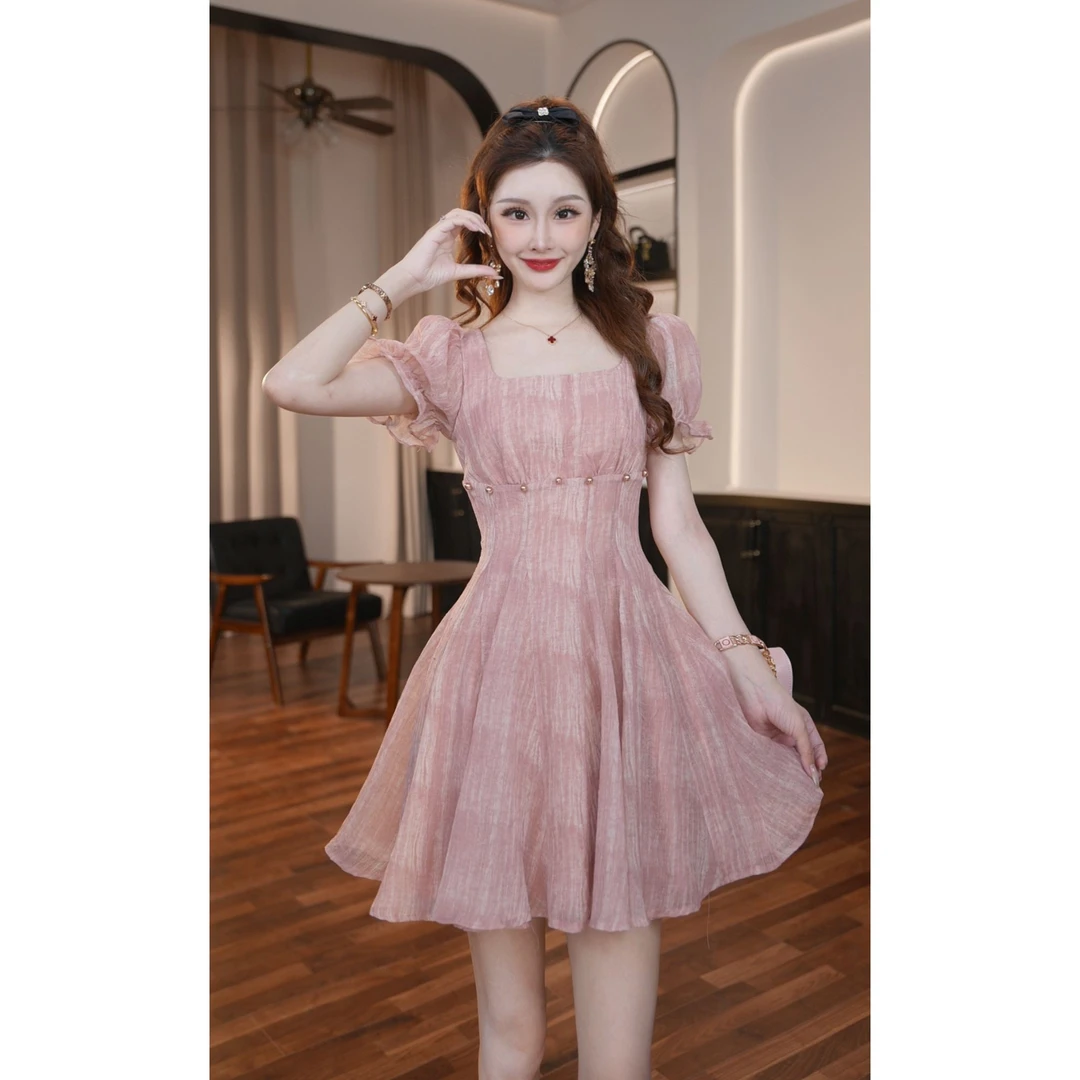 【晚晚定制】法式修身名媛公主风连衣裙复古甜美优雅时尚方领21767