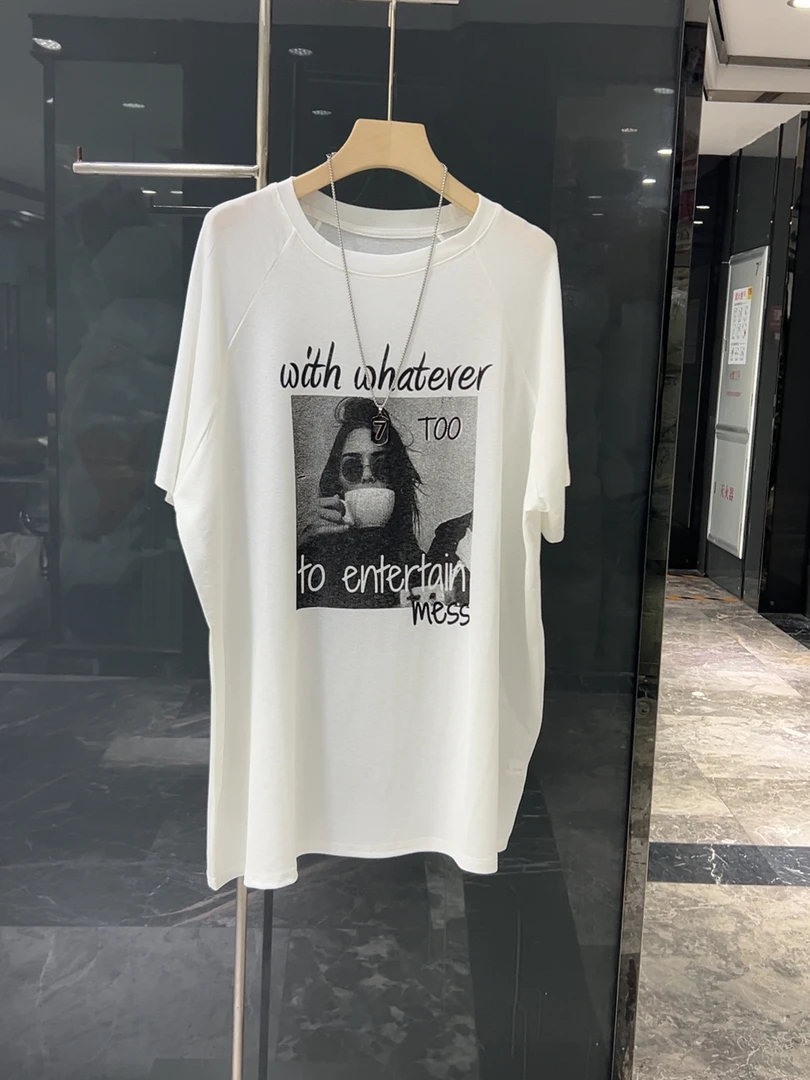 短袖t恤女夏2025新款大版型印花宽松显瘦时尚插肩袖上衣防晒t恤女