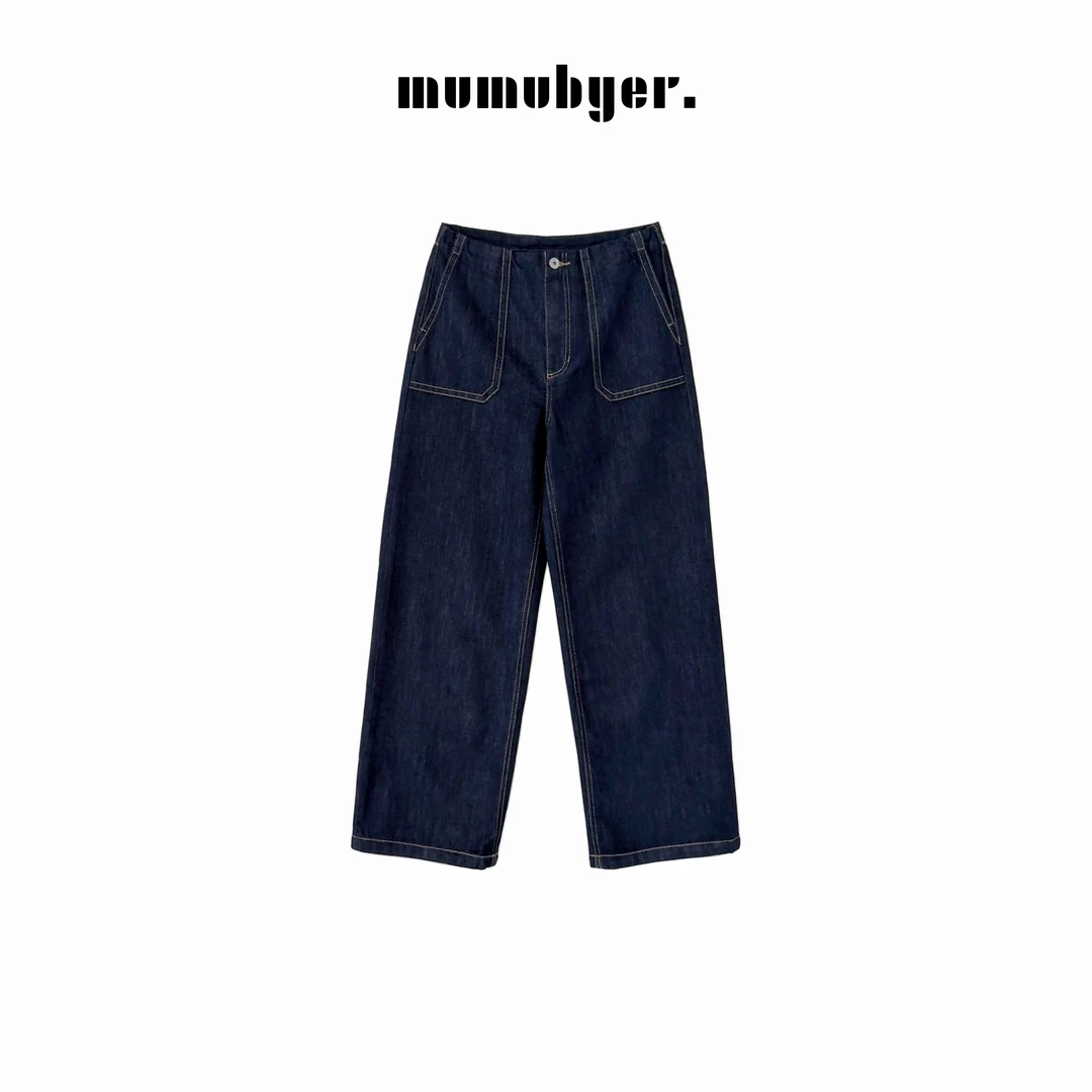 MUMUBYER •“靛海呼吸”兰精天丝棉明线连腰剪裁阔腿及地牛仔裤