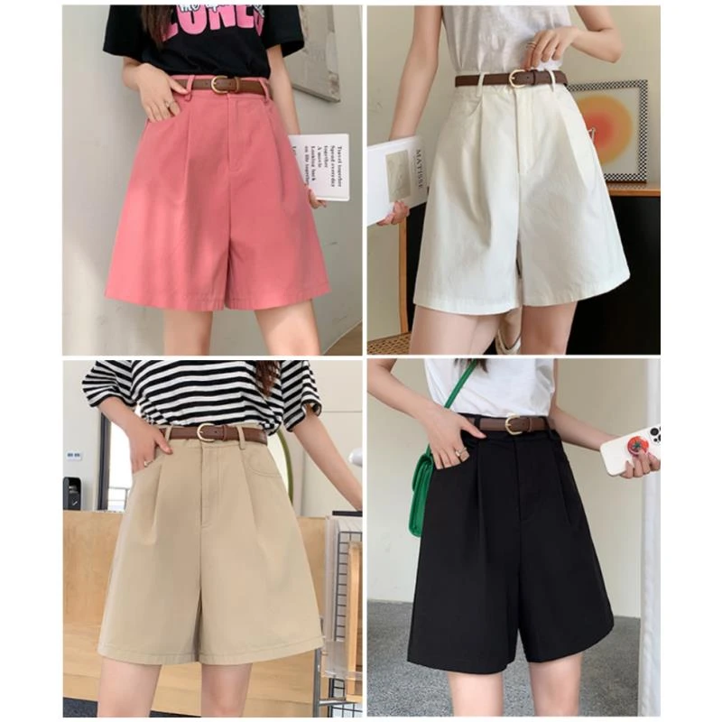 【送腰带】棉麻工装短裤女夏季潮流显瘦百搭薄款高腰宽松阔腿裤8831