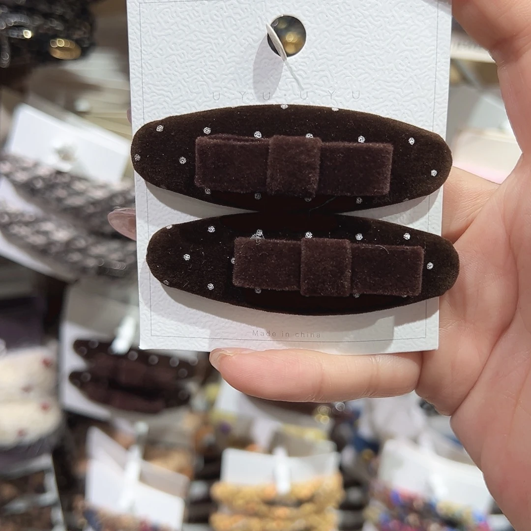 皮质铁合金咖色波点蝴蝶结掰掰夹