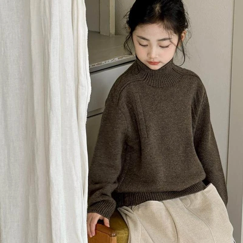 女童毛衣秋冬款羊毛混纺上衣2025新款儿童半高领针织衫套头打底衫