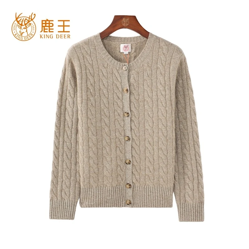 【商场同款】鹿王24新款女圆领100山羊绒花纱开衫 加厚 912412320