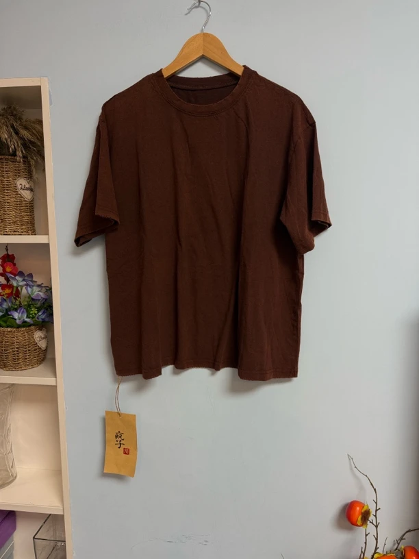 【疯子张】休闲风圆领短袖中长款宽松型T恤针织女士纯色