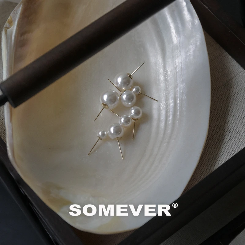 SOMEVER 铜合金仿珍珠耳饰 施家珍珠耳钉美国14k包金fever金秀智