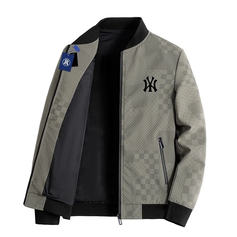 CQV秋冬季防水棒球领夹克男士几何纹理外套加绒潮流复古休闲上衣