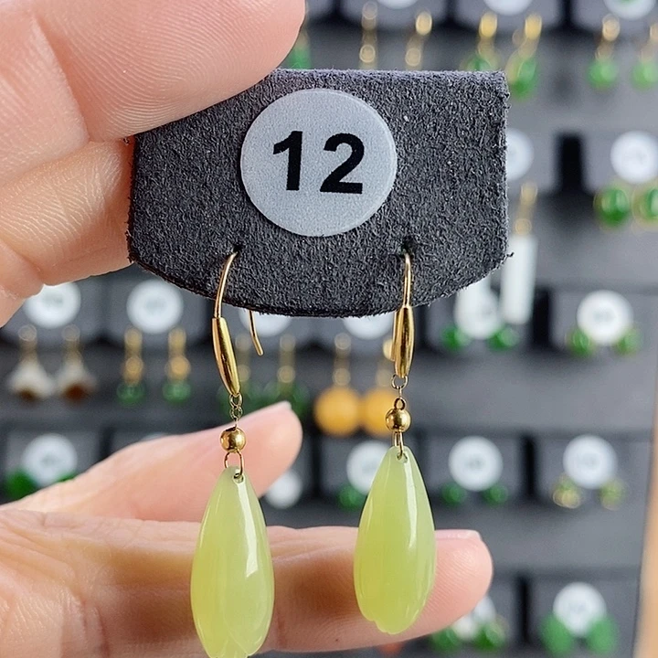 和田玉耳饰18K金镶嵌