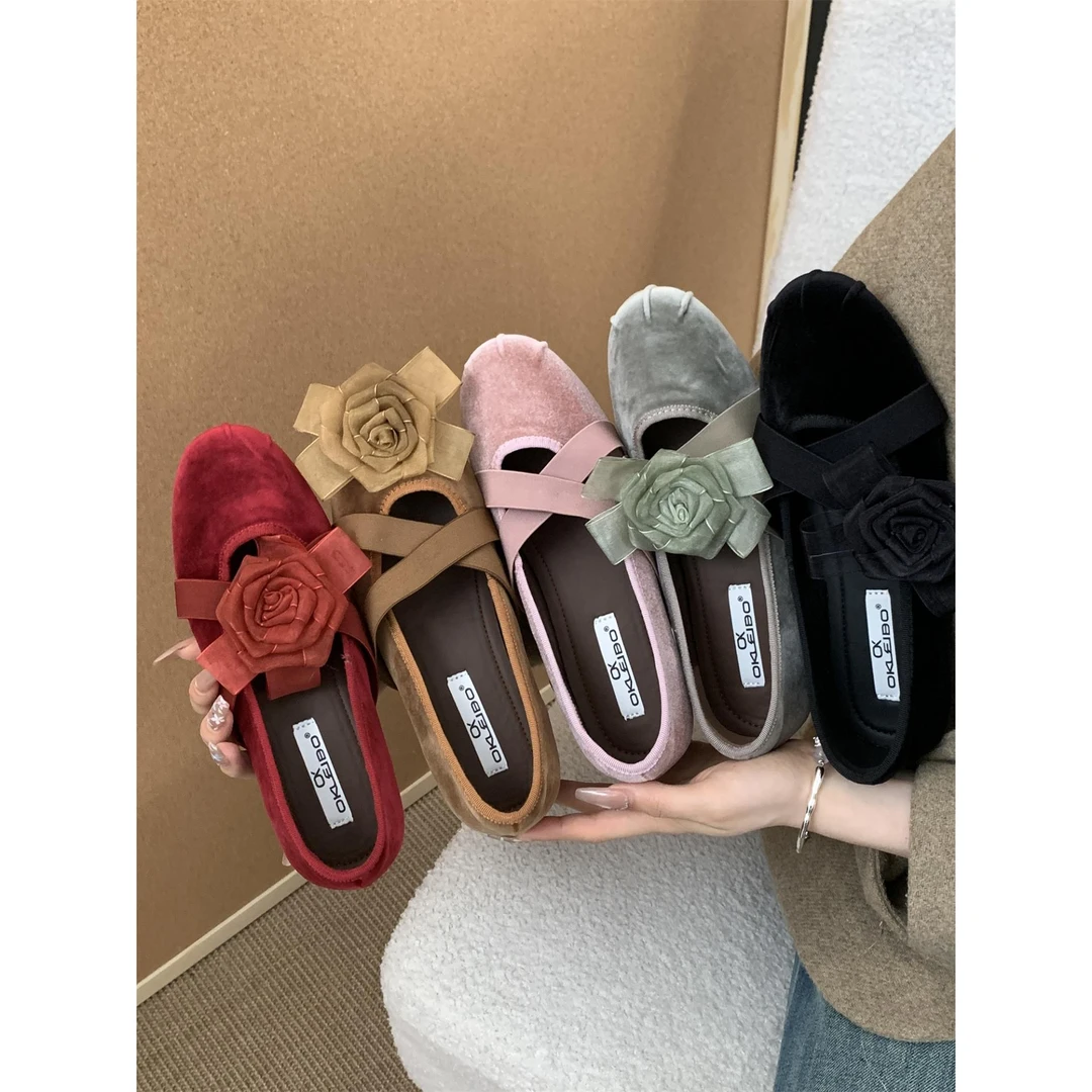 圆头甜美蝴蝶结公主鞋法式甜美平底浅口单鞋时尚百搭松紧带芭蕾鞋