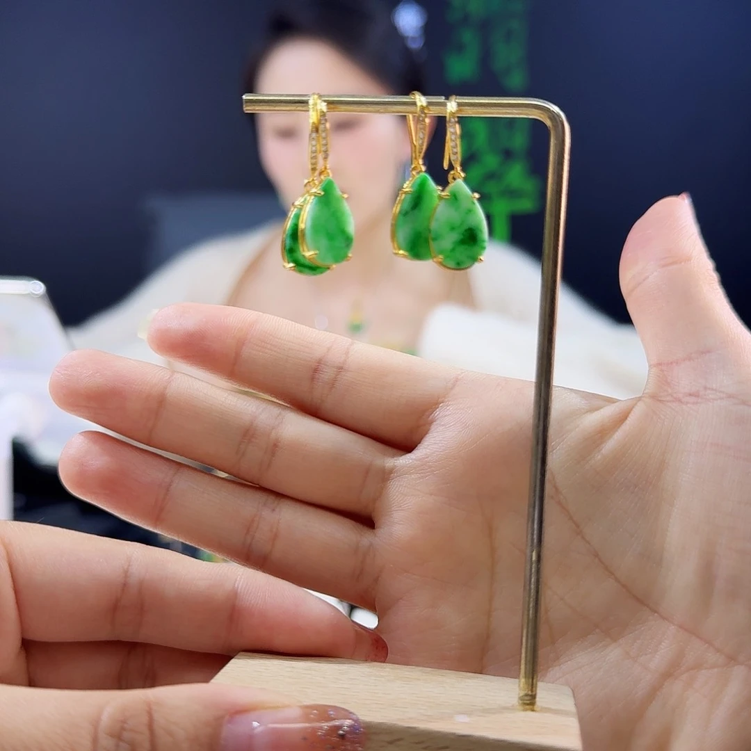 翡翠耳饰银S925镶嵌多样性发货发其一发一对有纹925镶嵌