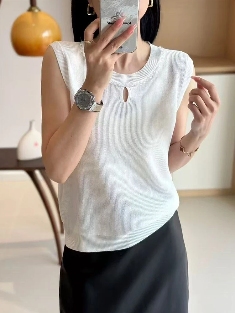 莱赛尔天丝~夏季女士无袖圆领修身透气外穿打底背心2039