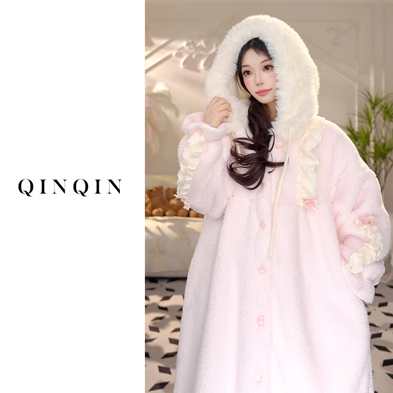 Bananagirl【奶油小蛋糕】睡衣女秋冬连帽睡袍循环蓄温速暖家居服