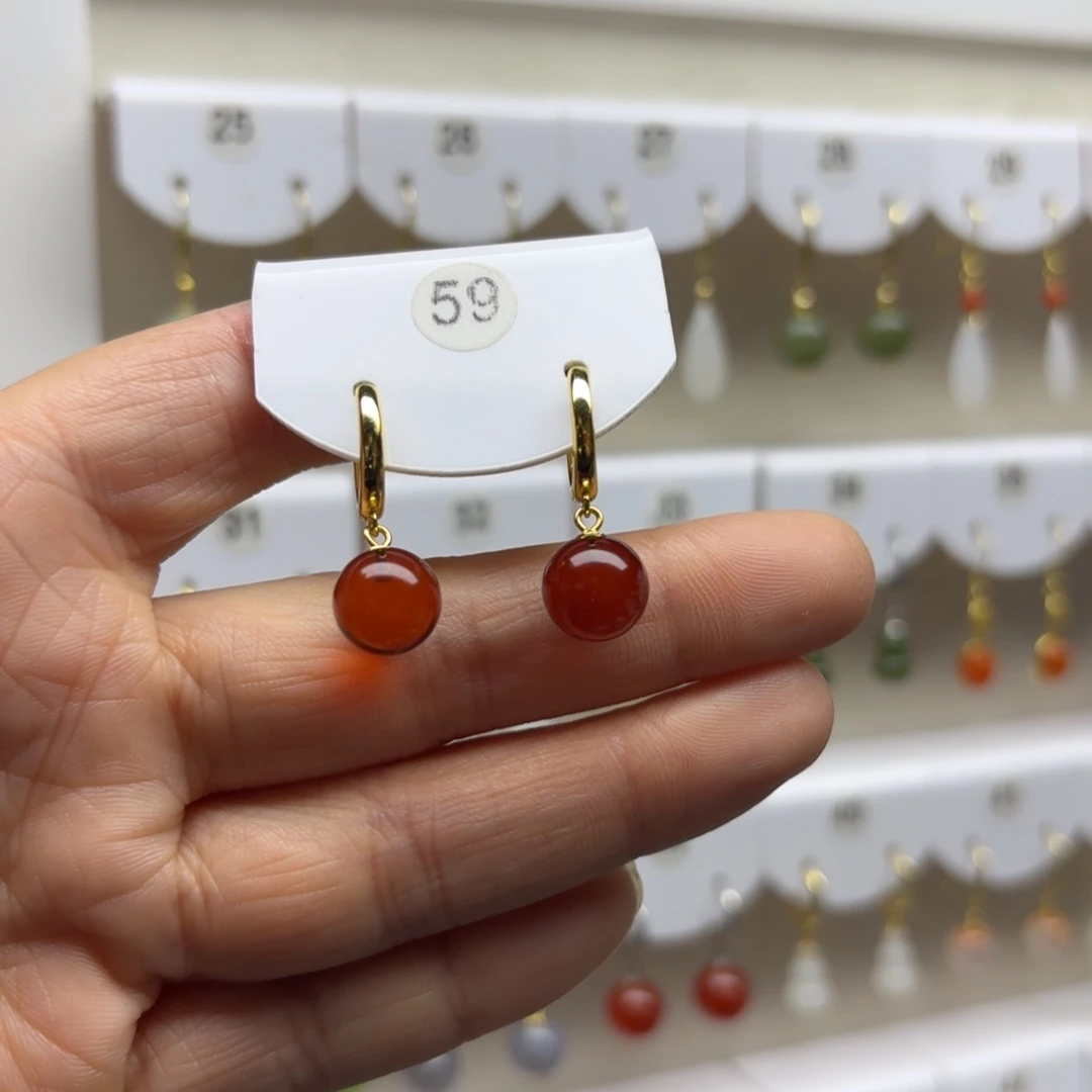 血珀银S925镶嵌耳饰
