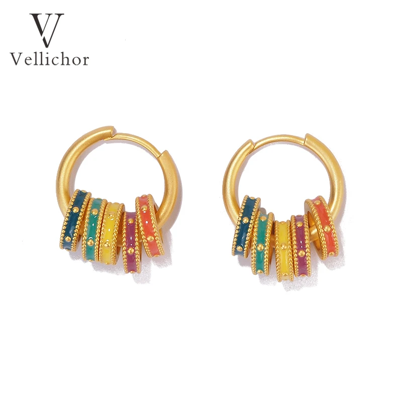 铜合金耳饰 【五福临门】彩虹耳钉耳环多巴胺耳扣珐琅显白耳钉