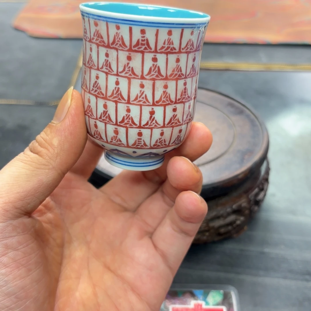 琰***丶手绘千佛内松石绿杯子