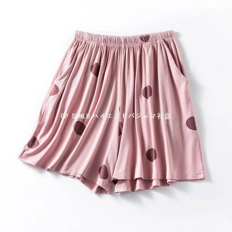 gpsunlu女士夏季薄款简约睡裤宽松休闲印花短裤三分裤冰丝家居裤