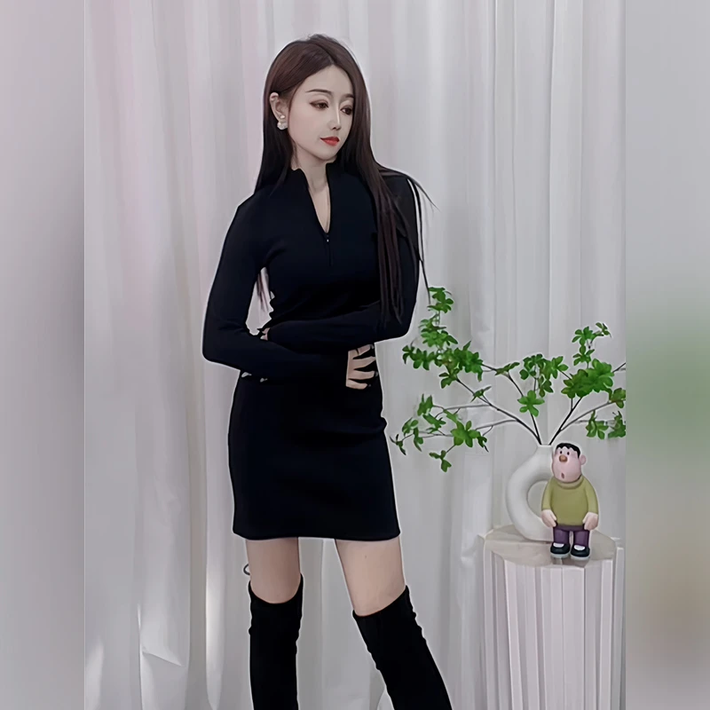 【杨子专属】黑色修身性感包臀裙显瘦裙子女春秋连衣裙高级感小黑裙